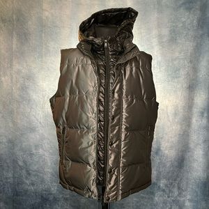 Express Men's Puffer Vest Gray Black Hooded Full Zip Quilted Size Large